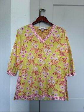 Gretchen Scott Designs Green Pink Tunic Top Spring Cotton womens small